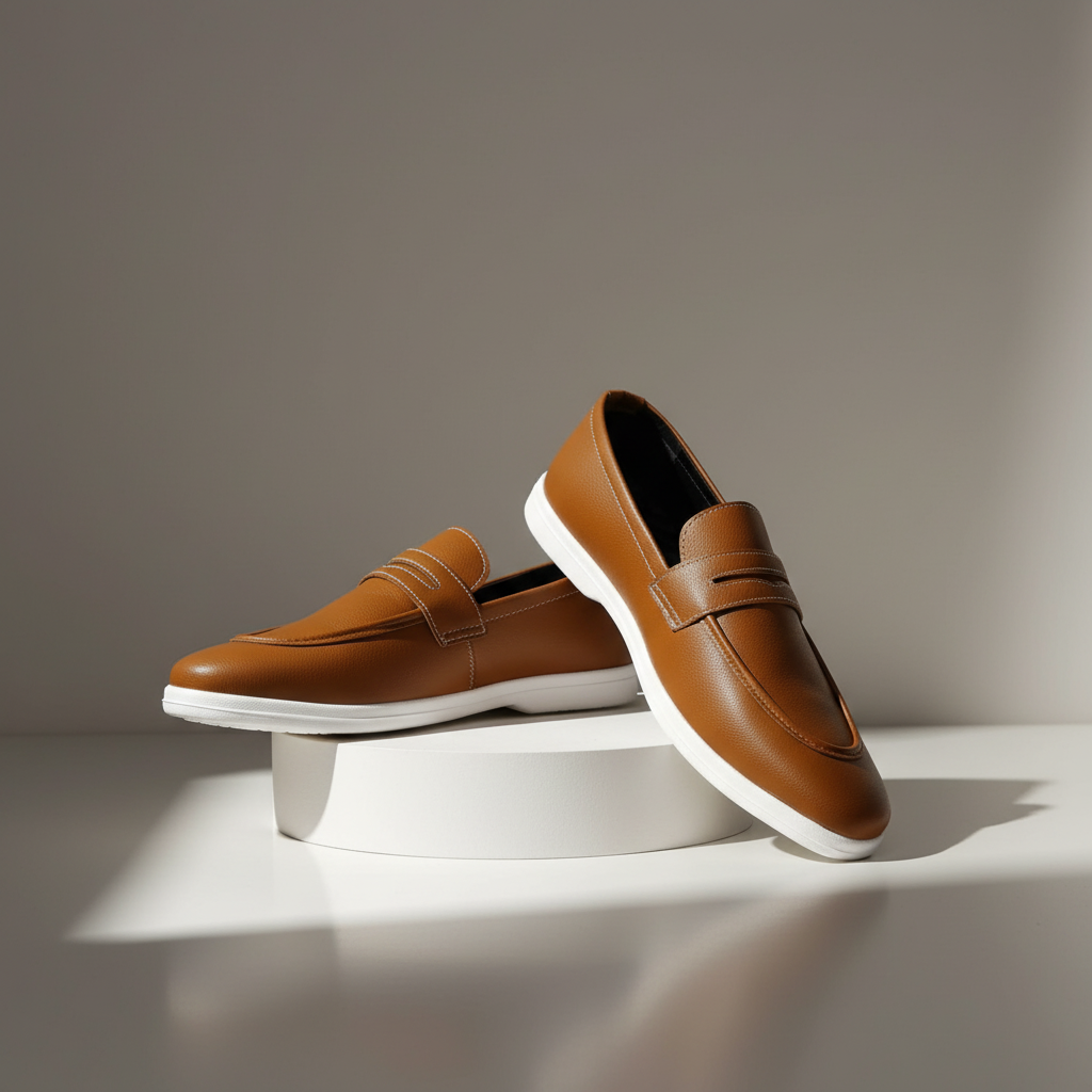 Pure Handmade Camel Brown Loafer with Cushioned White Sole | Modern Formal-Casual Hybrid