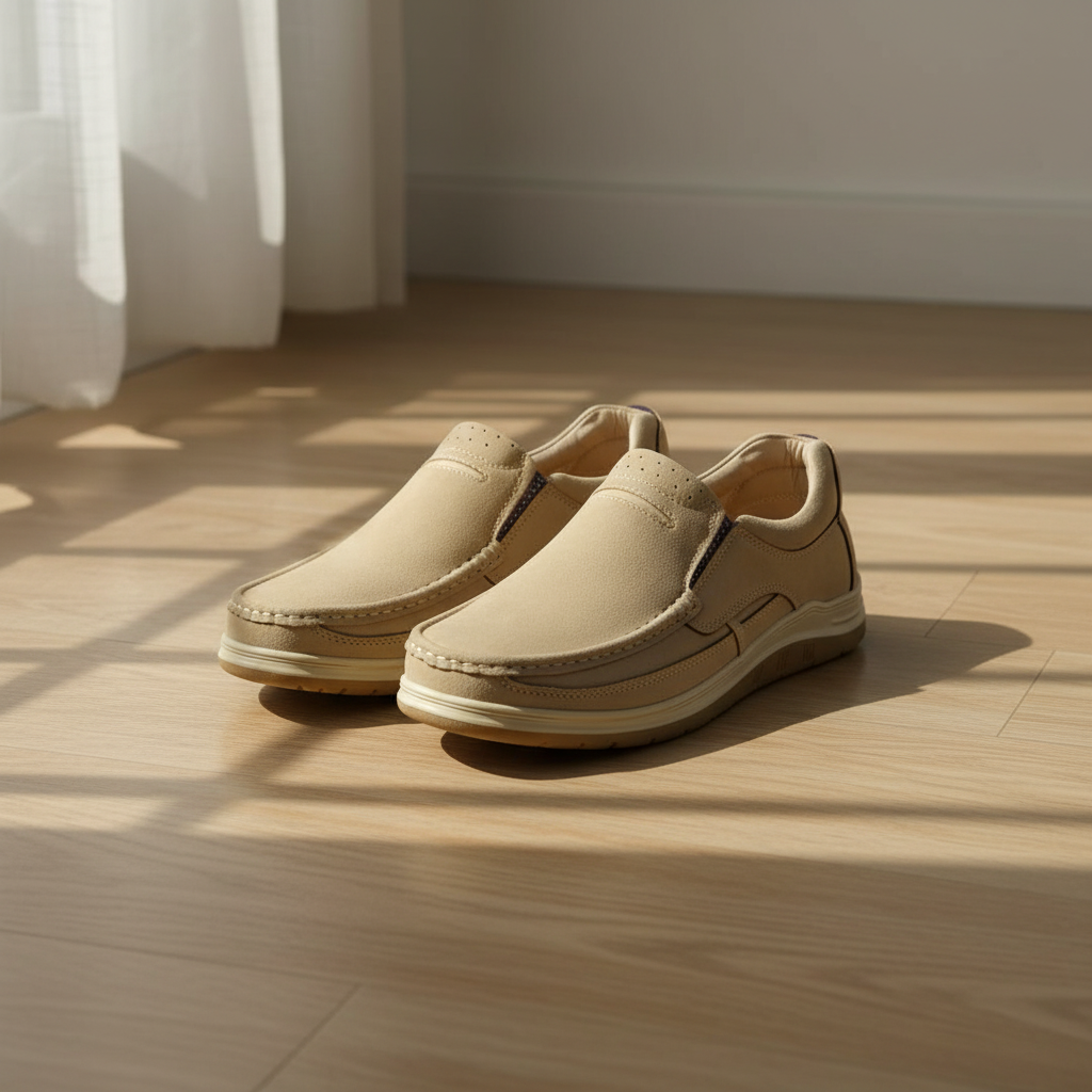 Men’s Beige Soft-Touch Medicated Loafer Suede Jogger | Non-Slip Ergonomic Sole – Pure Handmade Comfort