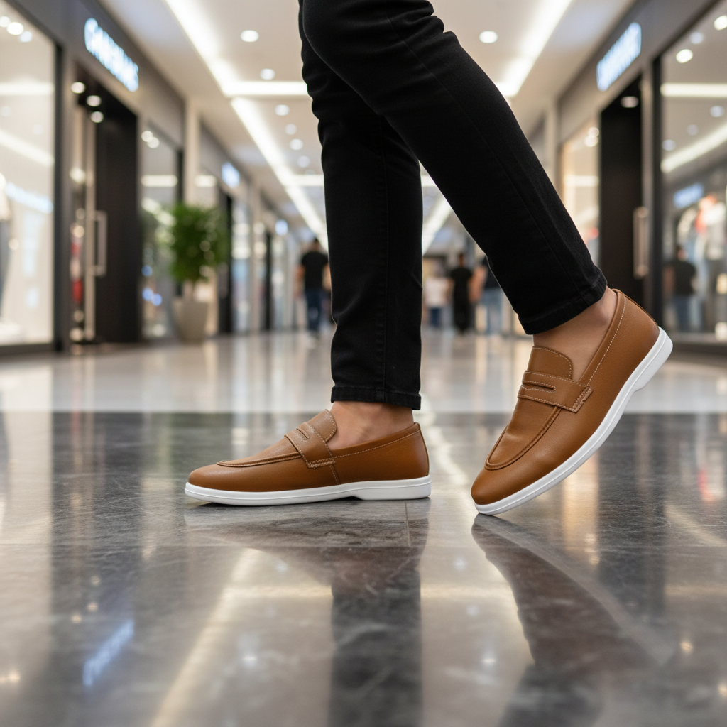 Pure Handmade Camel Brown Loafer with Cushioned White Sole | Modern Formal-Casual Hybrid