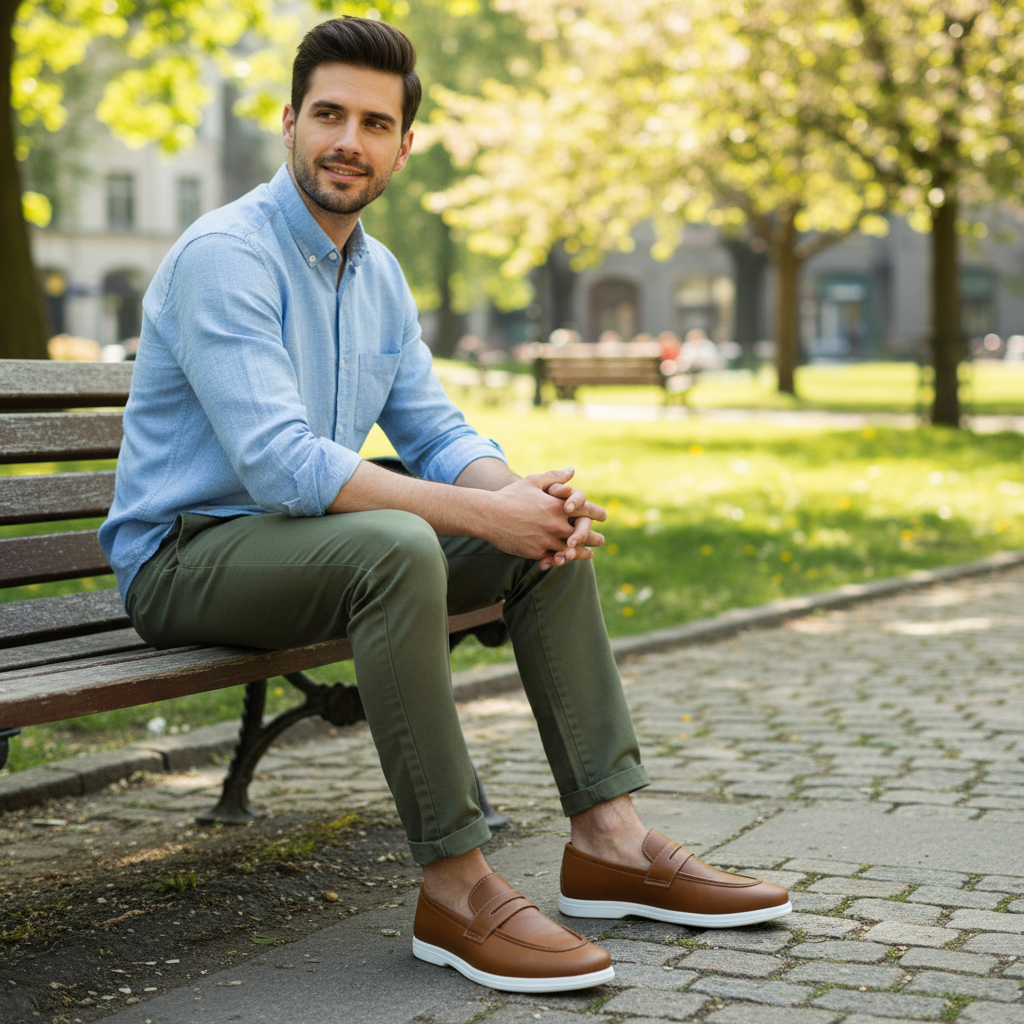 Pure Handmade Camel Brown Loafer with Cushioned White Sole | Modern Formal-Casual Hybrid