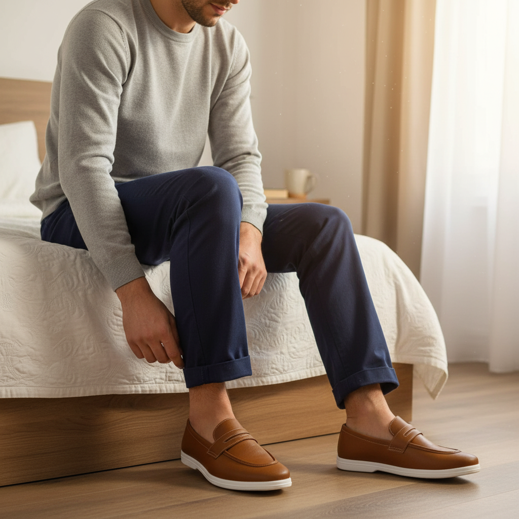 Pure Handmade Camel Brown Loafer with Cushioned White Sole | Modern Formal-Casual Hybrid