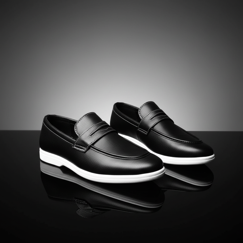 Men’s Sleek Black Formal Hybrid Loafer | Hand-Stitched Artisan Detail – Versatile Daily Wear Comfort
