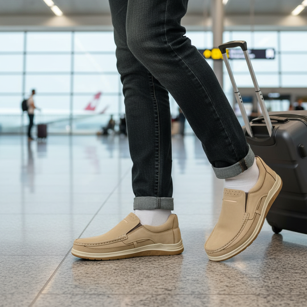 Men’s Beige Soft-Touch Medicated Loafer Suede Jogger | Non-Slip Ergonomic Sole – Pure Handmade Comfort