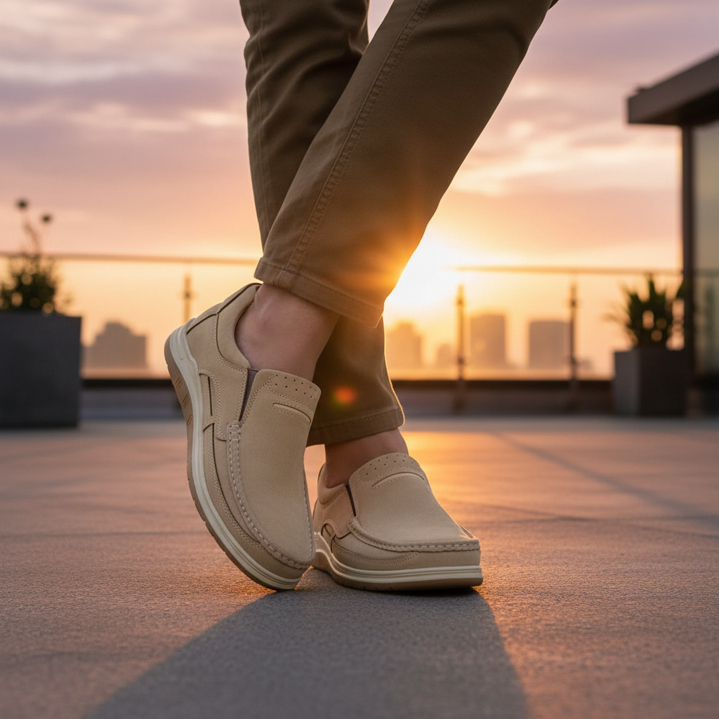 Men’s Beige Soft-Touch Medicated Loafer Suede Jogger | Non-Slip Ergonomic Sole – Pure Handmade Comfort