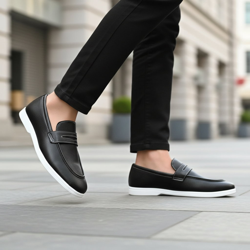 Men’s Sleek Black Formal Hybrid Loafer | Hand-Stitched Artisan Detail – Versatile Daily Wear Comfort