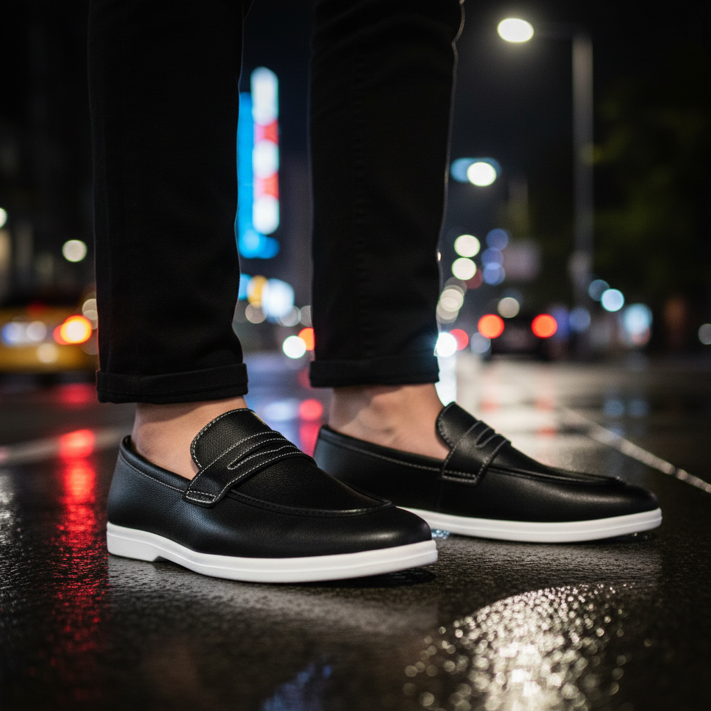 Men’s Sleek Black Formal Hybrid Loafer | Hand-Stitched Artisan Detail – Versatile Daily Wear Comfort